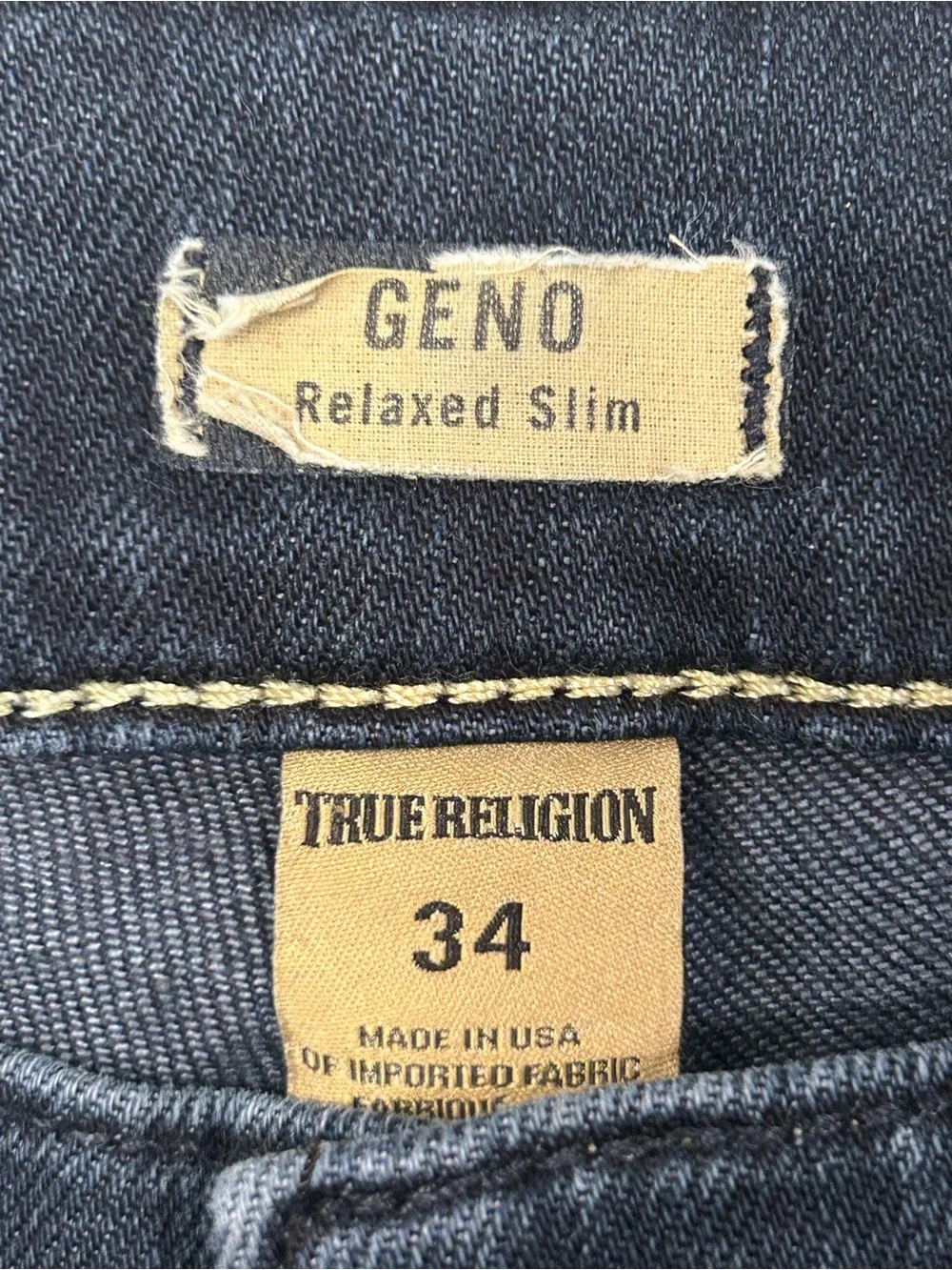 True Religion Geno Relaxed Slim Men's Dark Blue Jeans‎ 36/34 Stretch Denim